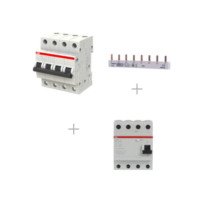 ABB strāvas automātslēdzis+noplūdes strāvas automātslēdzis+ķemme aizsardzības iekārtas komplekts 22 kW uzlādes stacijām