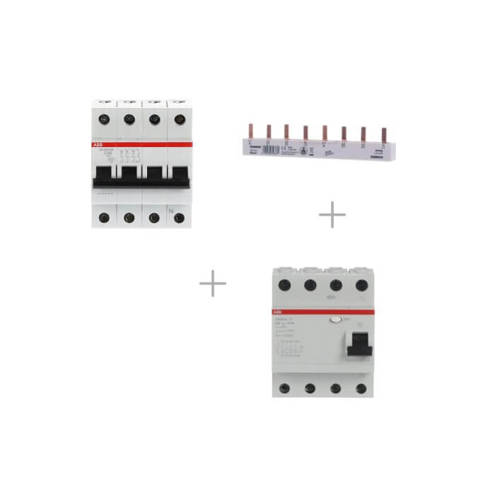 ABB strāvas automātslēdzis+noplūdes strāvas automātslēdzis+ķemme aizsardzības iekārtas komplekts 11kW uzlādes stacijām