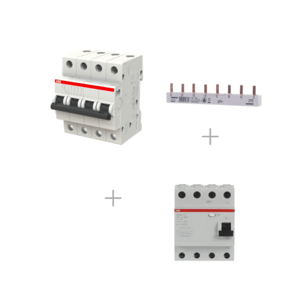 ABB strāvas automātslēdzis + noplūdes strāvas automātslēdzis + ķemme aizsardzības iekārtas komplekts 22 kW uzlādes stacijām
