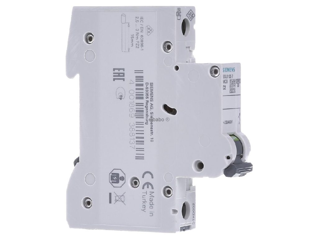 Siemens modulārais automātslēdzis 1F, C-2A, 230/400V, 6kA