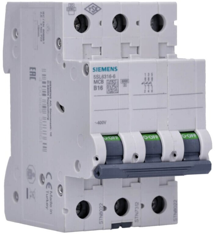 Siemens modulārais automātslēdzis 3F, B-16A, 6 kA